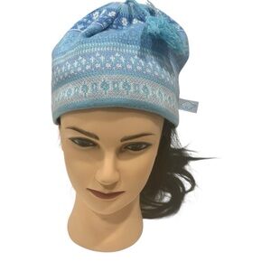 Turtle fur blizzard adult knit size beanie  blue fair isle pattern tassel cabin